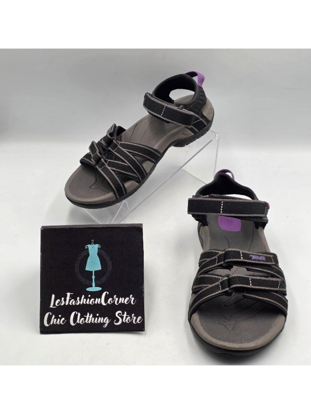 Teva Women's Black Purple Tirra Adjustable Straps Cushioned Sandals Size 6 3972